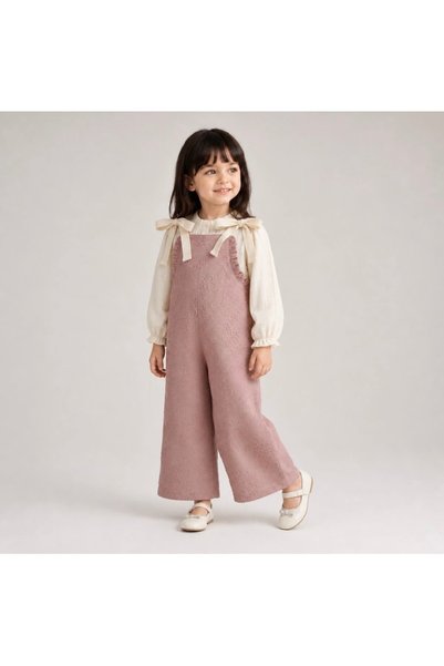 alvadonna kids Embroidered Jumpsuit Cotton Viscose Stone Button Detailed Set