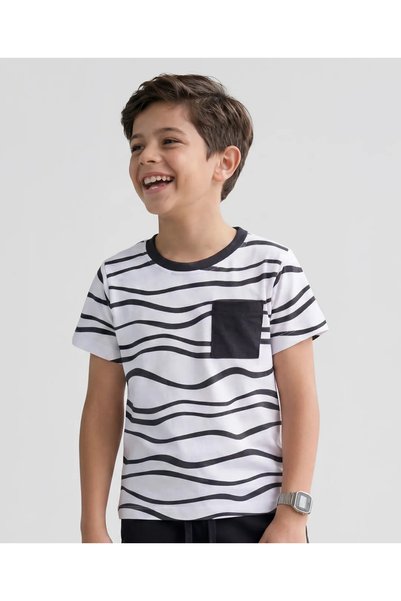 Pine kids طقم نوم قصير من قماش الجيرسيه المطبوع بأكمام نصفية - أبيض