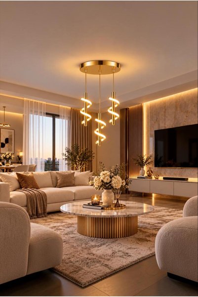 Elizim Home Lighting Arelia 3’lü Gold Spiral Oturma Odası- Yatak Odası- Salon...