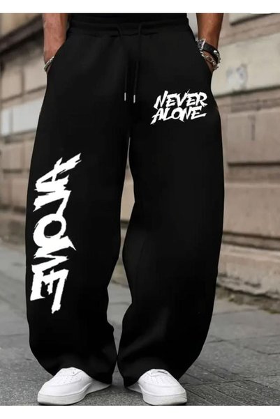 Ryam Mooda Unisex Black Printed 3 Thread Threaded Oversize Sweatpants