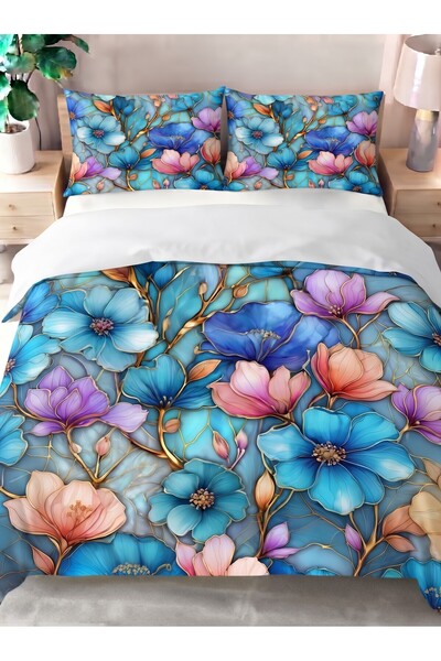 Levva Home Blue Floral Pattern Colorful 3D Digital Printed Double Bedding Set...