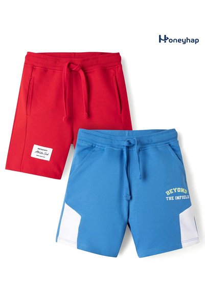 Honeyhap Premium 100% Cotton Knit Shorts With Bio Finish & Text Print, Pack o...