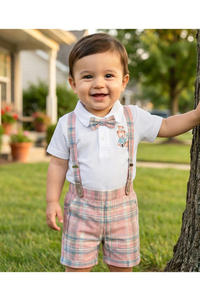 Baby Hug Babyhug Single Jersey Knit Half Sleeves Teddy Bear Printed Polo T-Sh...