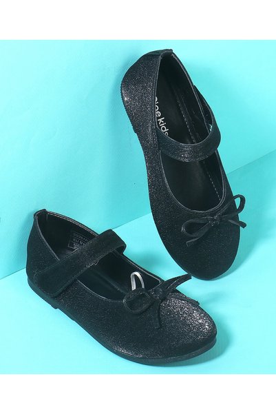Pine kids Velcro Closure Closed Toe Ballerina with Bow Applique - Black