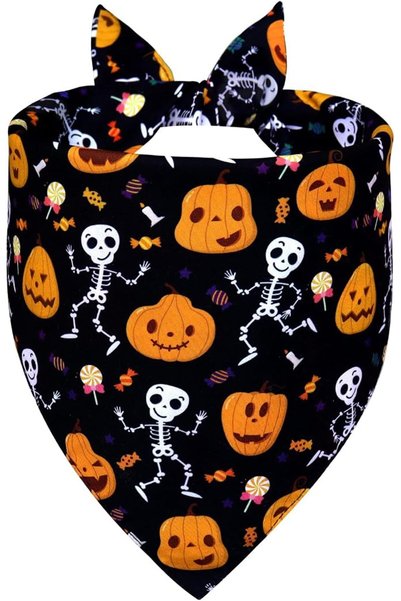 GENERAL Halloween Dog Bandana for Large Dogs - Reversible Black Skull Pumpkin...