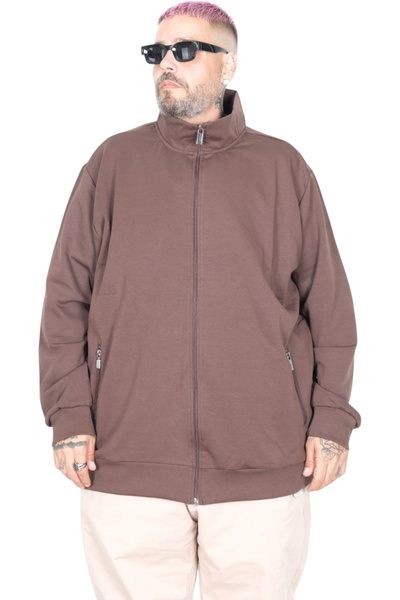 ModeXL Mode XL Büyük Beden Hırka Steel I Zıp 20571 KAHVERENGİ