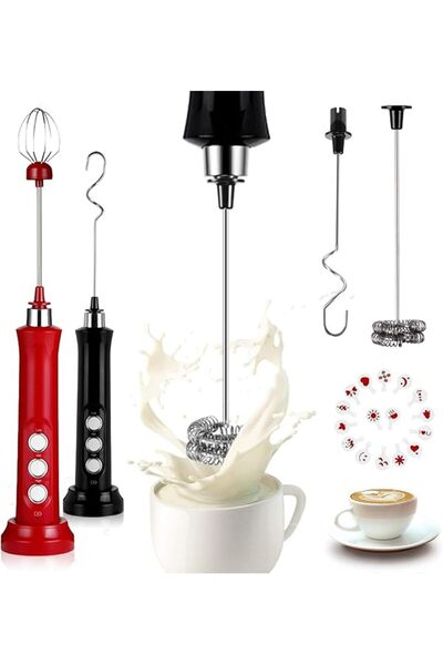 GENERAL Milk Frother Handheld Electric Milk Coffee Foam Maker with 3 Whisks, ...