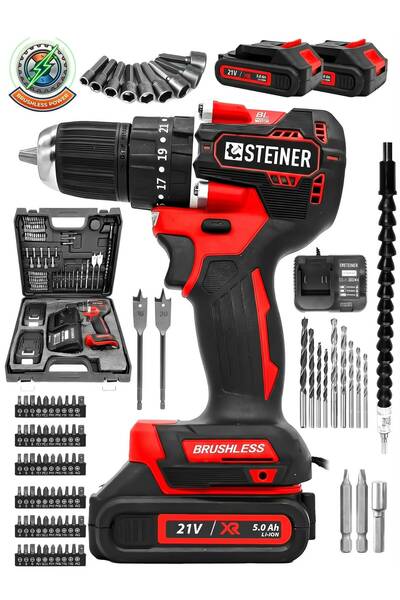 STEİNER 21 V Darbeli Profesyonel Kömürsüz Motor Metal Şanzıman Çift Akülü Şar...