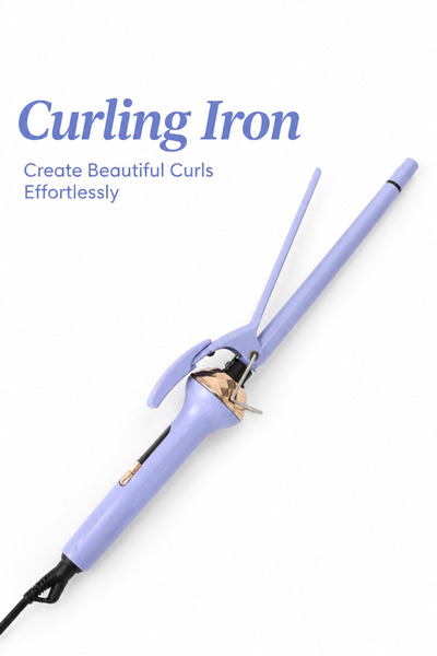 LAC Thin Barrel Curling Iron, Light Purple Ceramic Hair Curler with Clamp, Adjustable Temperature Professional Hair Styling Wand