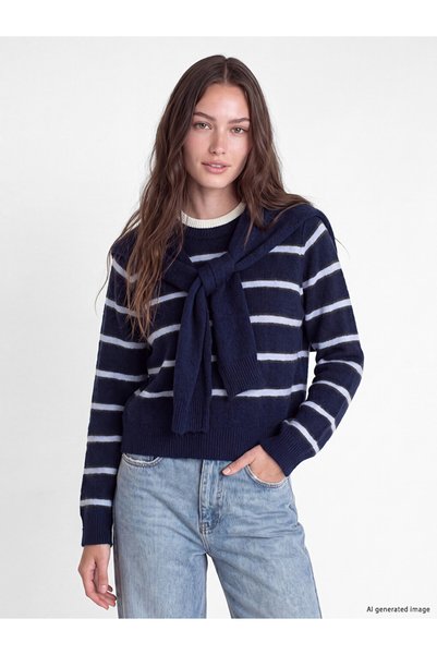 LC Waikiki Anthracite Tie-Dye Striped Women's Knitwear Sweater
