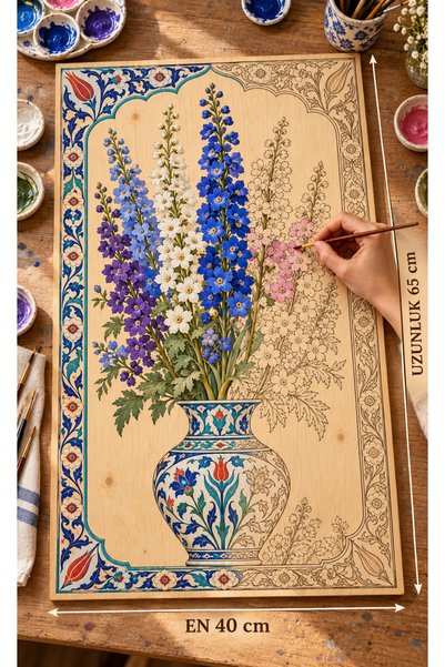 TOTTERİQ Hezaren Çiçeği Çini Motifli Ahşap Boyama Panosu 40x65 cm 3 mm 12 Ren...