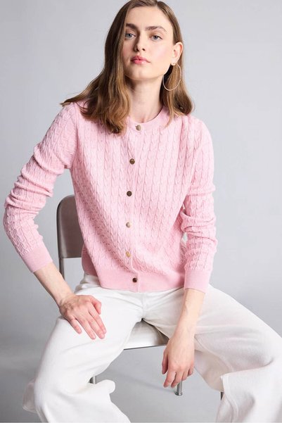 DeFacto Regular Fit Bisiklet Yaka Pembe Hırka H8479AX26WN