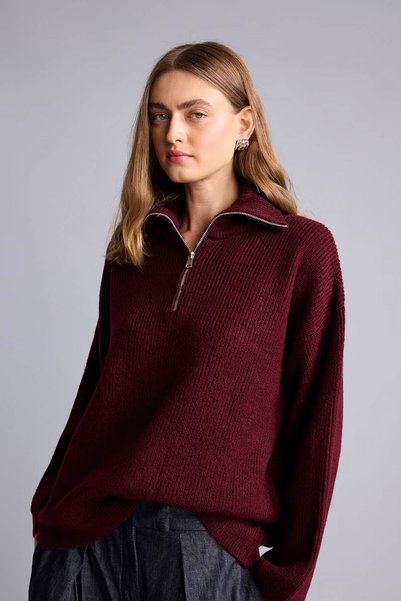 DeFacto Oversize Polo Collar Zippered Wool Blend Basic Sweater H2635Ax26Wn