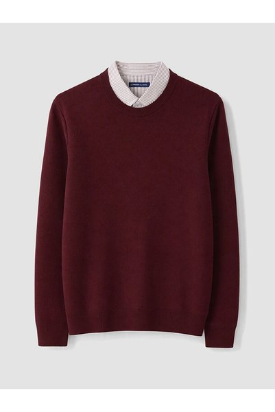 LC Waikiki Lcwaikiki Classic Claret Red Knitwear Plain Polo Collar Men's Sweater