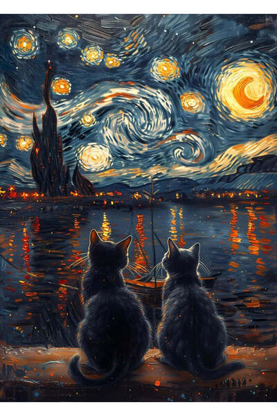 BLANKD Starry Night Cats Pop Art Metal Poster - Magnetic Wall Art Print