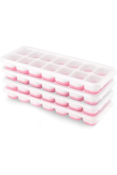 GENERAL Airabc Ice Cube Trays Set of 4 Silicone Ice Cube Trays with Lid, Spac...