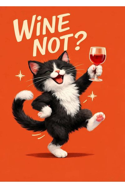 BLANKD Funny Cat with Wine Metal Poster - Magnetic Wall Art Print