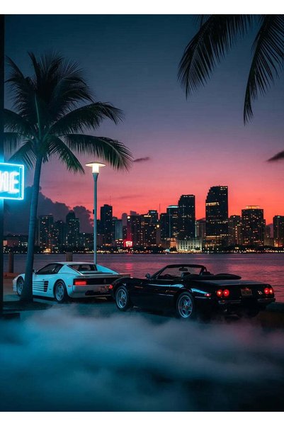 BLANKD Miami Vice Ferrari Daytona Car Metal Poster - Magnetic Wall Art Print