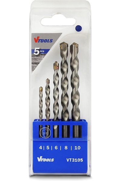 VTOOLS طقم رؤوس مثقاب للخشب مكون من 5 قطع (4،5،6،8،10 مم)، أزرق/رمادي، VT3104