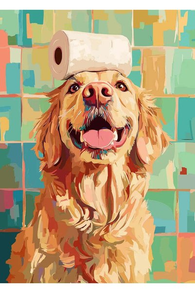BLANKD Golden Retriever with Toilet Paper Hat Funny Metal Poster - Magnetic W...