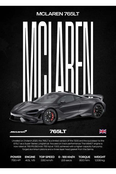 BLANKD McLaren 765LT Car Metal Poster - Magnetic Wall Art Print