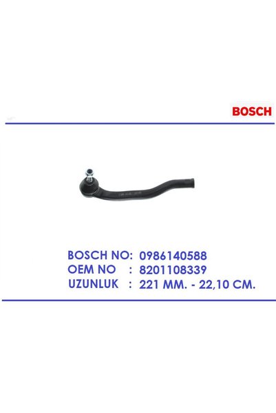 Bosch ROT BAŞI SOL CAPTUR J5 2013+ DACİA DUSTER 1-2 2010+ TÜM MOTOR TİPLERİ 8201108339 0986140588