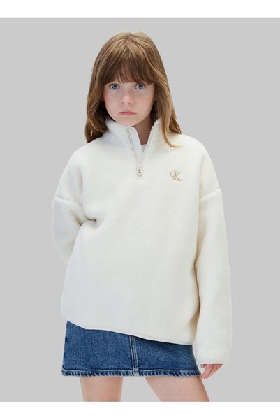 Calvin Klein LVCKFJB14GCKS-SHERPA HALF ZIP Bej Kadın Fermuarlı Regular Fit Po...