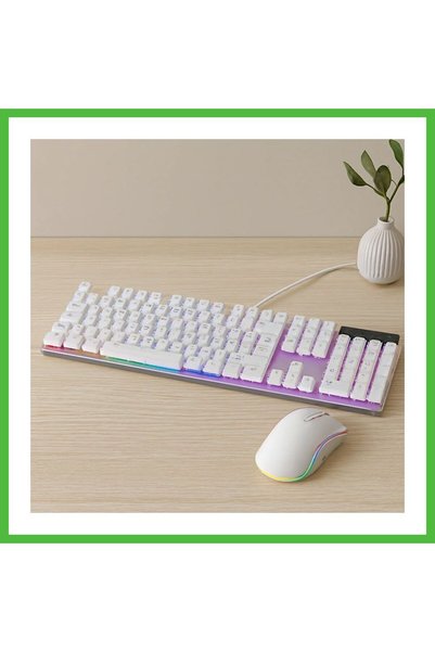 VAVENİ USB Kablolu Oyuncu Klavye ve Mouse Seti - Beyaz RGB ARZ
