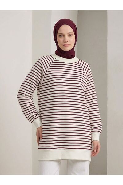 Lunsera Store توب مخطط بتفاصيل أكمام - أحمر كلاريت