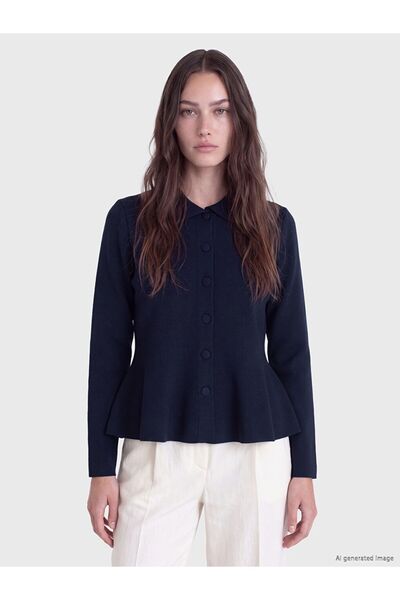 LC Waikiki Lcw Modest Navy Blue Plain Short Women's Cardigan