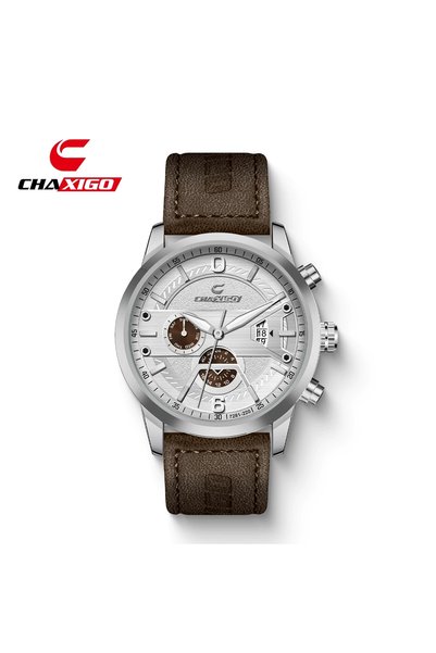 Bluejw CHAXIGO 7281-220 New Men's Business Style Watch Leather Strap Multifun...