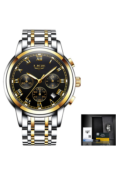 Bluejw LIGE LG9810 Silver Watch Men's Stainless Steel Chronograph Quartz Big ...