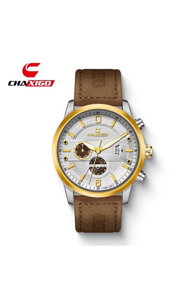 Bluejw CHAXIGO 7281-220 New Men's Business Style Watch Leather Strap Multifun...