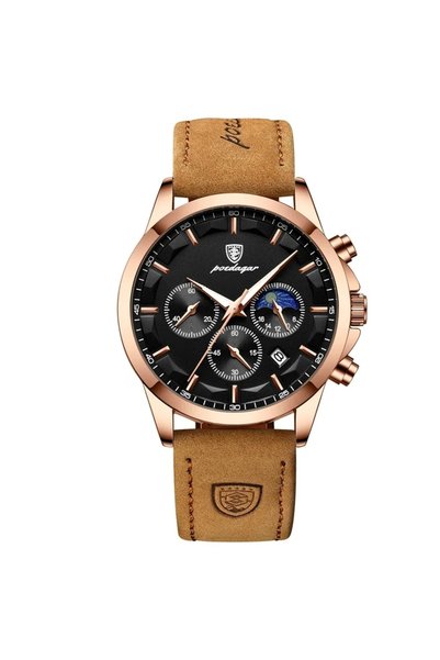 Bluejw Poedagar 928 Top New Waterproof Men Watch Leather Brown Rose Gold Men'...