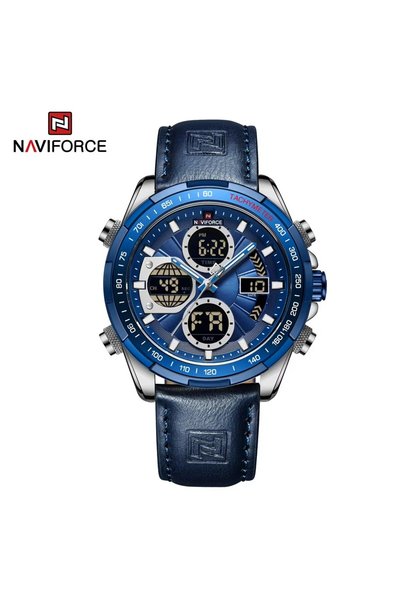 Bluejw ساعة يد رجالية كوارتز NAVIFORCE 9197 بحزام جلدي وستانلس ستيل، شاشة مزد...
