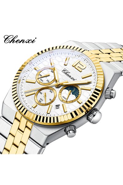 Bluejw CHENXI Luxury Full Gold Watch for Men High Quality Stainless Steel Mul...