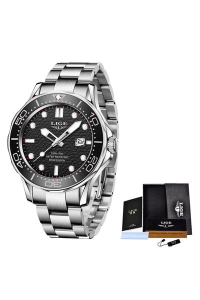 Bluejw ساعة LIGE LG8936 للرجال، ساعة يد كلاسيكية بإطار دوار، هيكل كامل من الف...