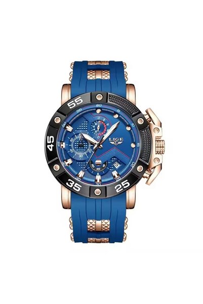 Bluejw LIGE 89195 Men's Quartz Watch Top Brand Analog Sports Silicone Strap W...