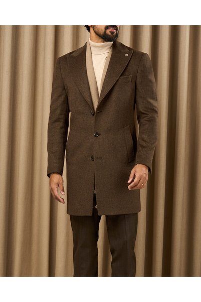 TerziAdemAltun Slim Fit Pointed Collar Side Pocket Cashmere Men's Coat Brown ...