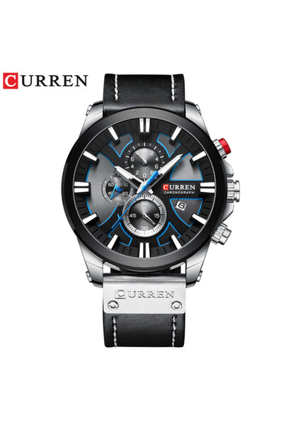 Bluejw ساعة CURREN 8346 جلدية للرجال، كرونوغراف مقاوم للماء، ساعة رياضية أنيق...