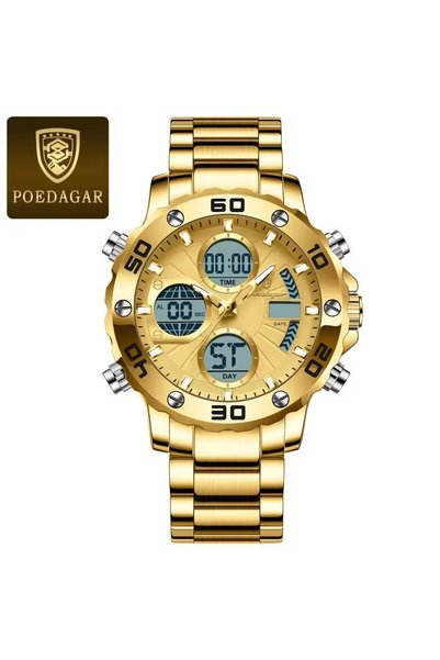 Bluejw ساعة يد POEDAGAR E102 الجديدة لعام 2025 للرجال، عرض الوقت المزدوج، ساع...