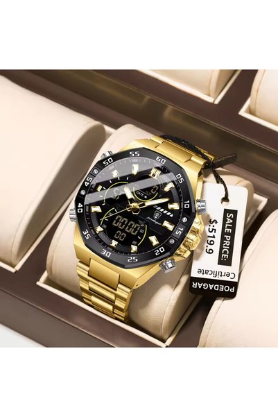 Bluejw POEDAGAR E101 Dual Display Brand Luxury Quartz Digital Fashion Men's W...