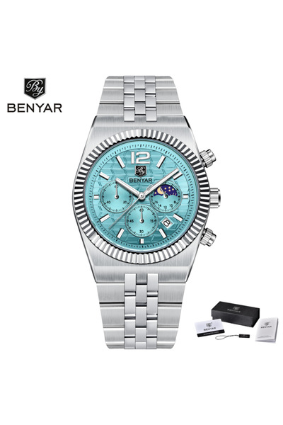 Bluejw ساعة كوارتز رجالية BENYAR 5225 متعددة الوظائف مع تقويم، مقاومة للماء، ...