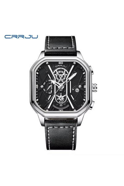 Bluejw ساعة Crrju 2313 للرجال بحزام أسود وعقارب مضيئة، ذات جودة عالية ومينا م...