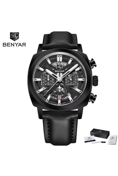 Bluejw Benyar BY-5205 Fashion Brand Man Quartz Wristwatch Waterproof Leather ...
