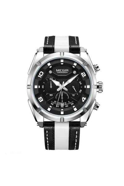 Bluejw Men's Chronograph Sport Watch Quartz Movement Racing Style Leather Str...