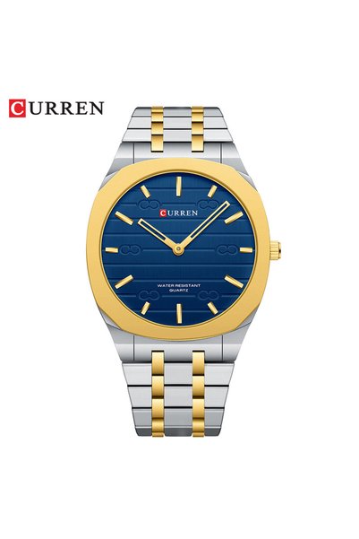 Bluejw Men's Ultra Thin Quartz Watch 38mm Blue Dial Two Tone Gold Silver Stai...