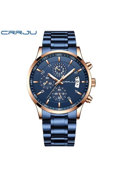 Bluejw CRRJU 2214 Quartz Watches for Men Luxury Waterproof Luminous Stainless...