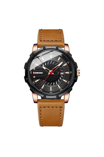 Bluejw BINBOND 1233 New Genuine Leather Timeing Watches Men Fashion Leisure B...