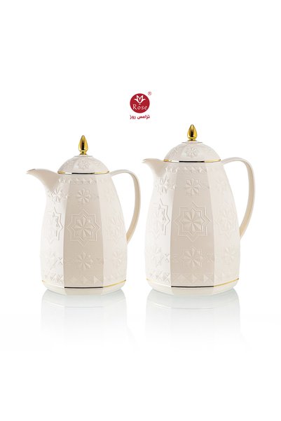 Rose 711-طقم ترمس شاي وقهوة بنقشة مميزة 2 ترمس روز ترمس قهوة سعة لتر و ترمس ش...